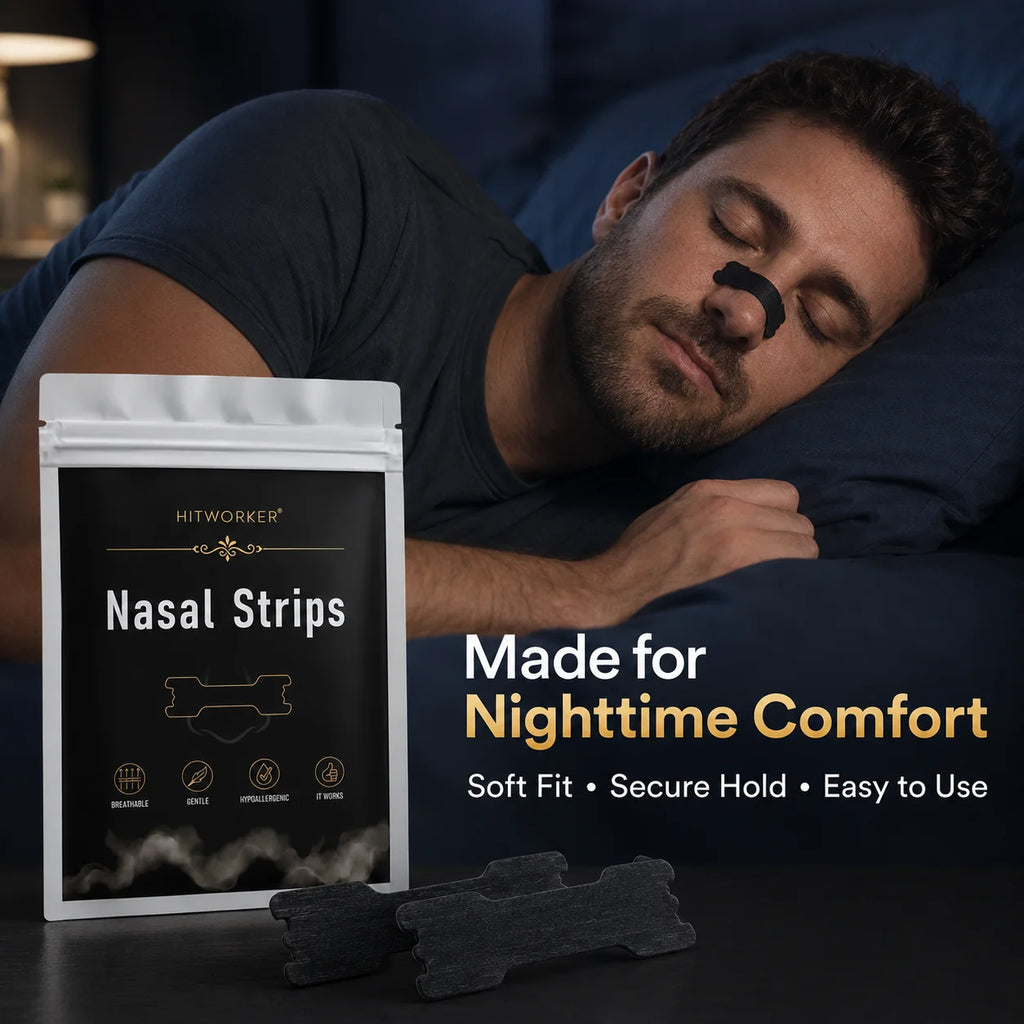 HITWORKER Black Nasal Strips Breathable Nose Strips Flexible Support Nose Tape Skin-Friendly Adhesive Comfort Fit for Day