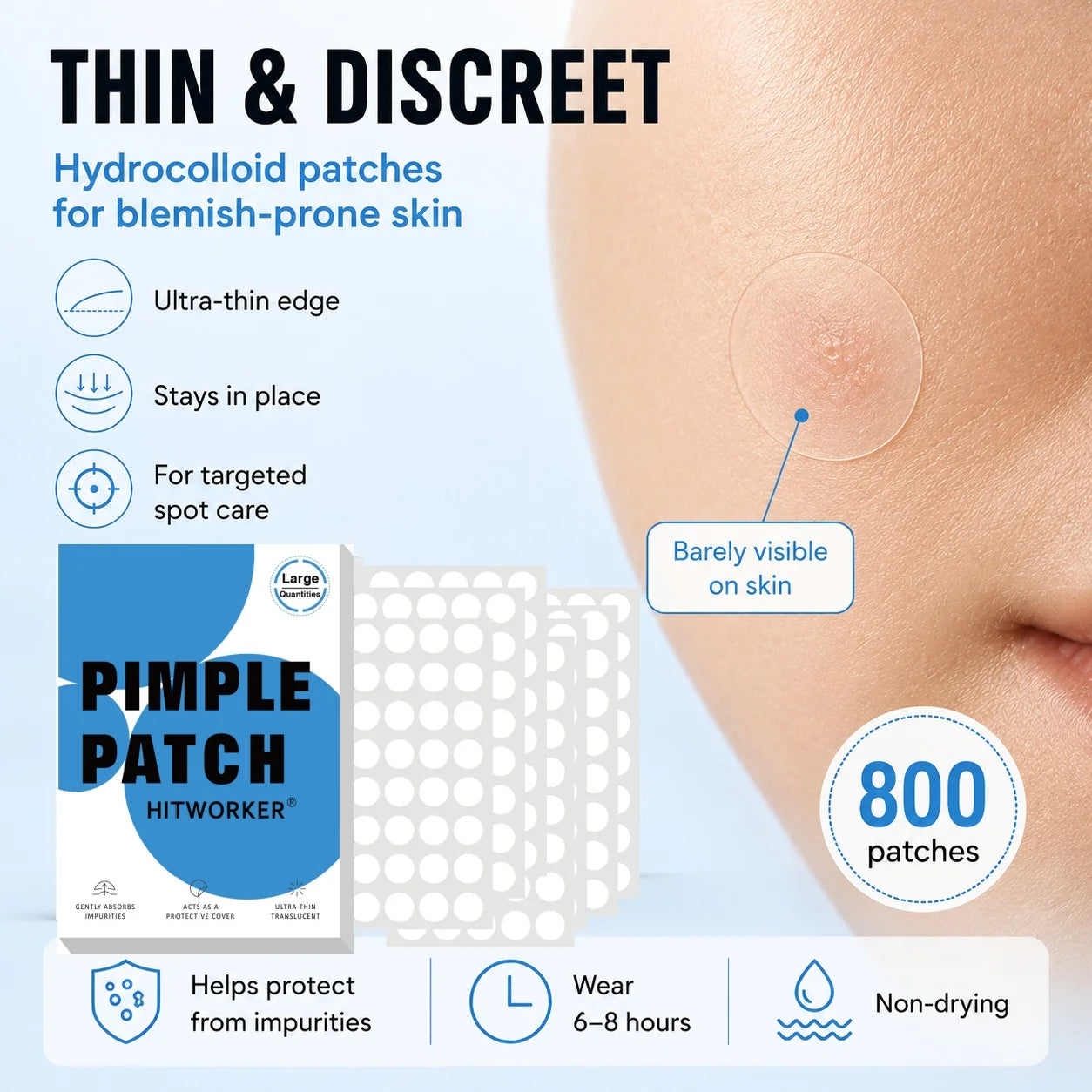 800Pcs Hydrocolloid Acne Pimple Patches, Invisible Blemish Spot Cover Stickers, Oil Absorbing Facial Skin Care Zit Patches
