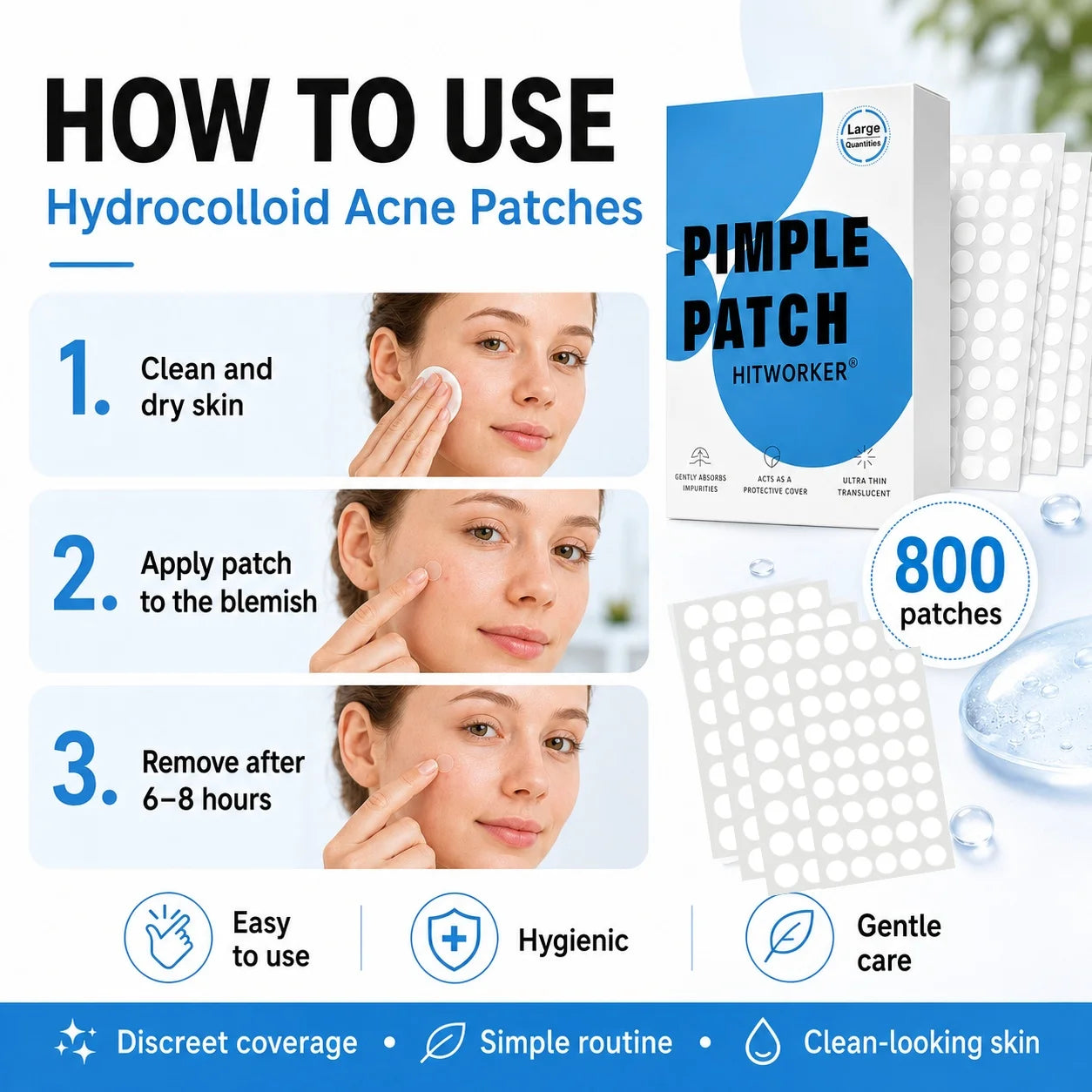 800Pcs Hydrocolloid Acne Pimple Patches, Invisible Blemish Spot Cover Stickers, Oil Absorbing Facial Skin Care Zit Patches