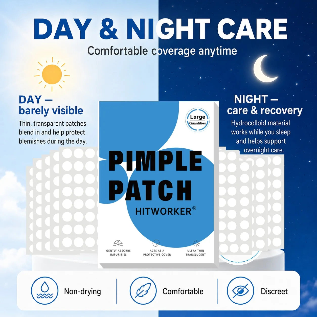 800Pcs Hydrocolloid Acne Pimple Patches, Invisible Blemish Spot Cover Stickers, Oil Absorbing Facial Skin Care Zit Patches