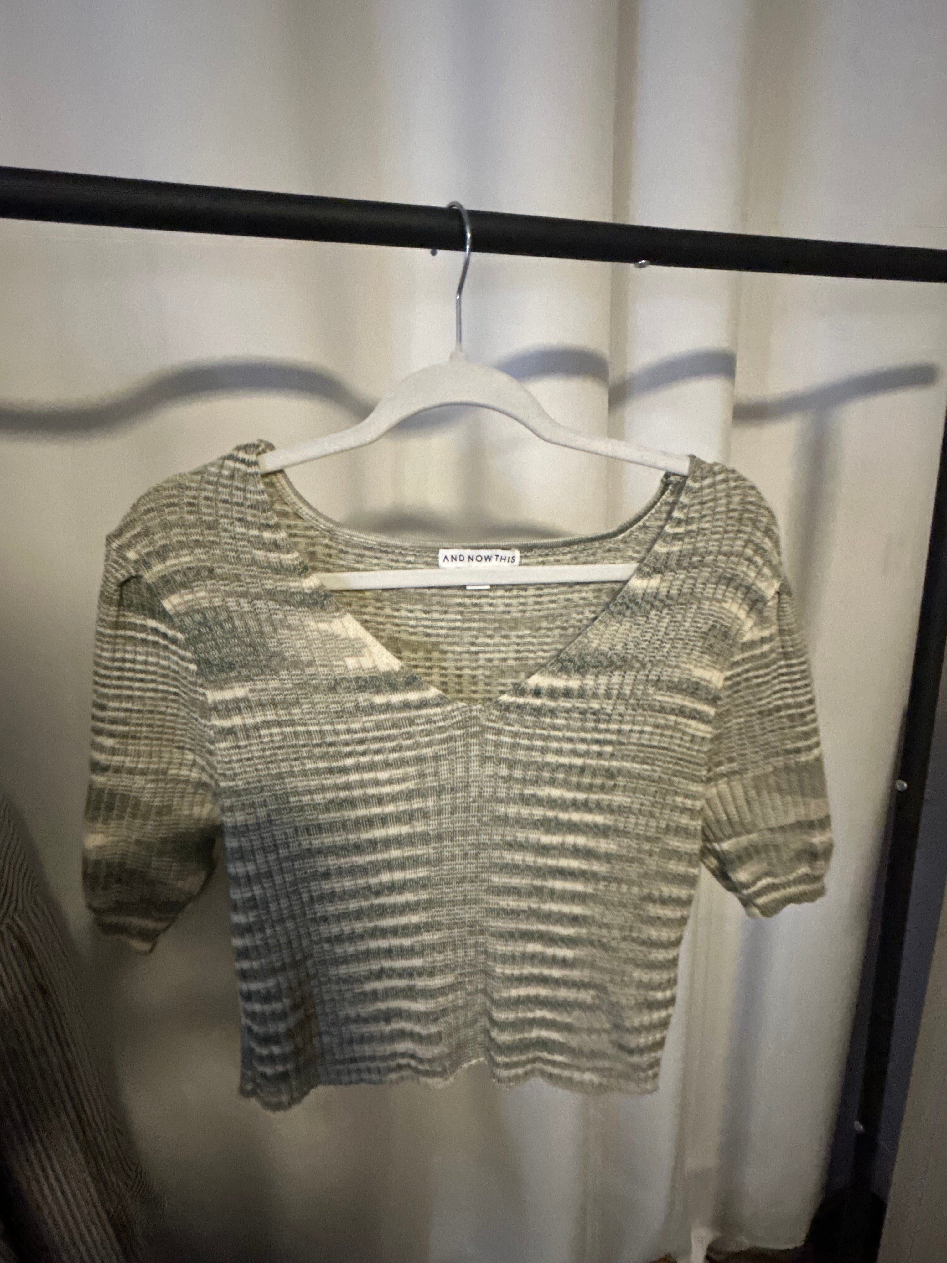 Green and White Striped Blouse