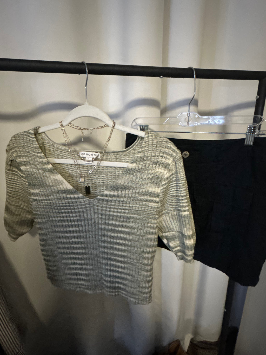 Green and White Striped Blouse