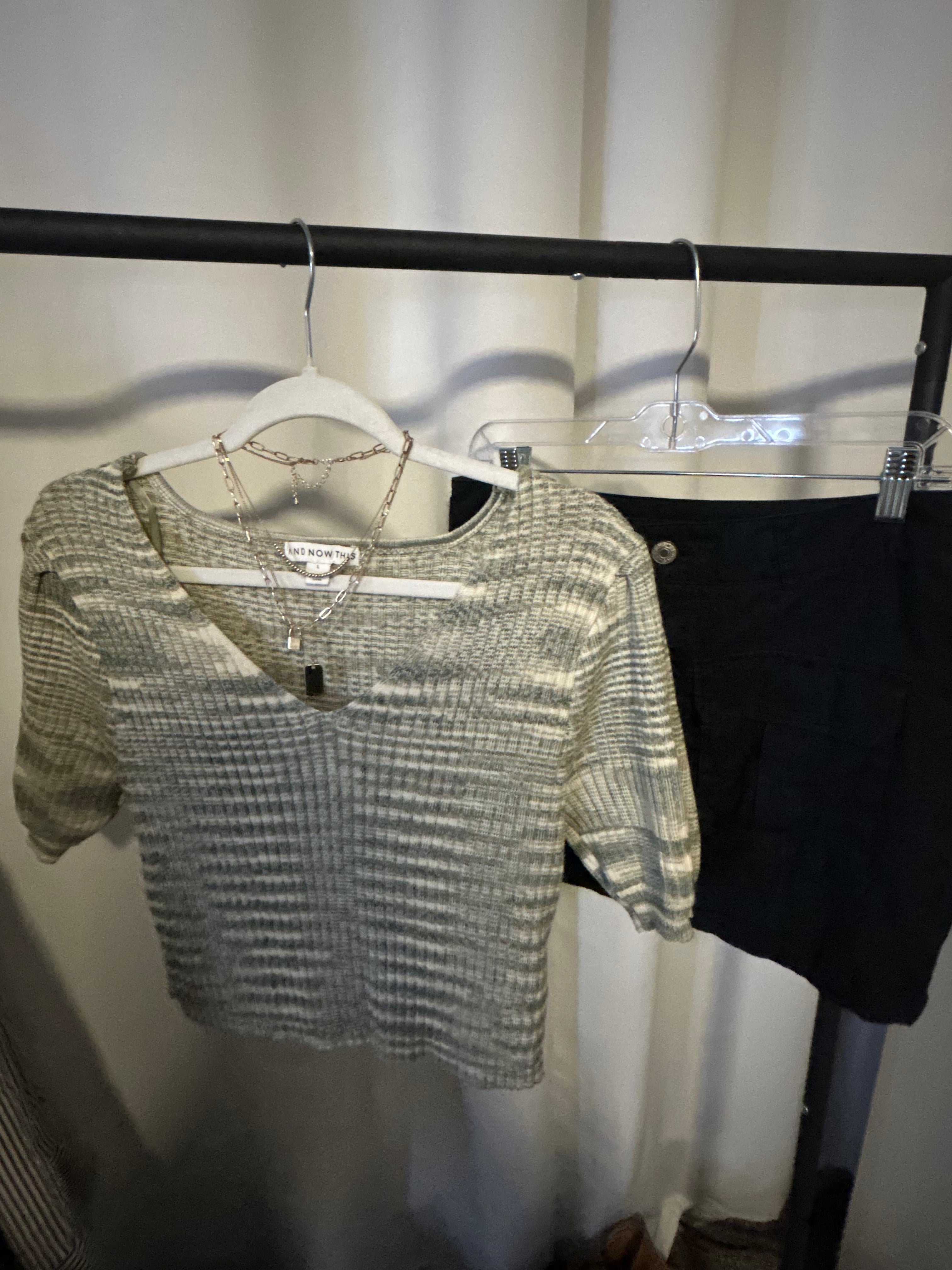 Green and White Striped Blouse