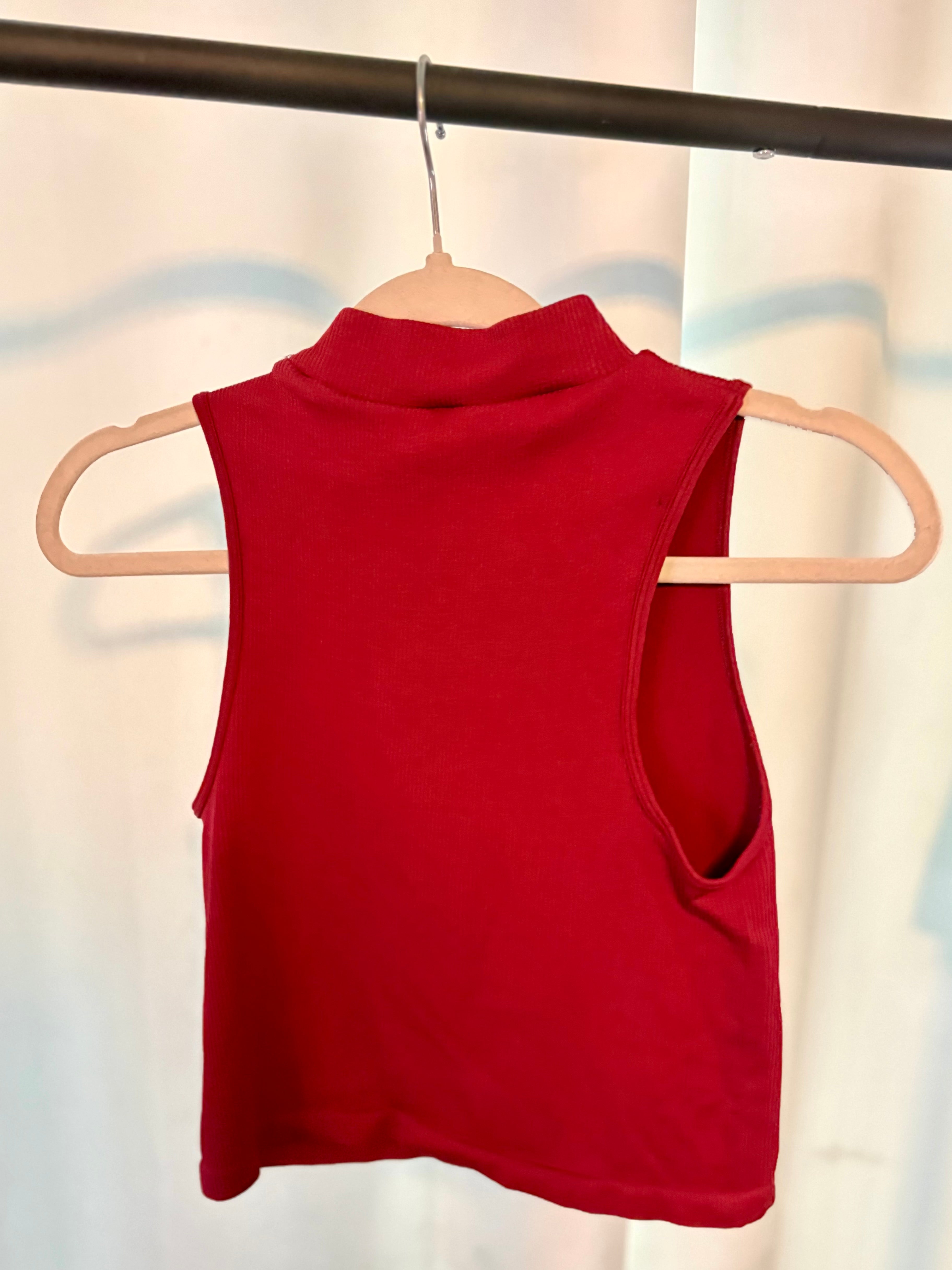 Red Crop Top High Neck