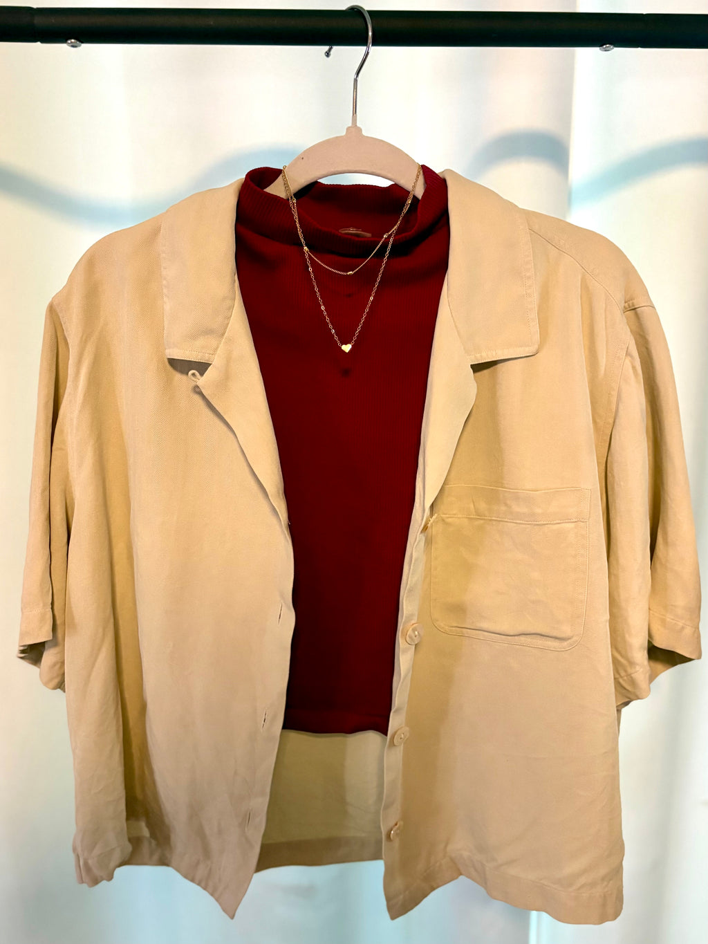 Beige Cropped Button Down
