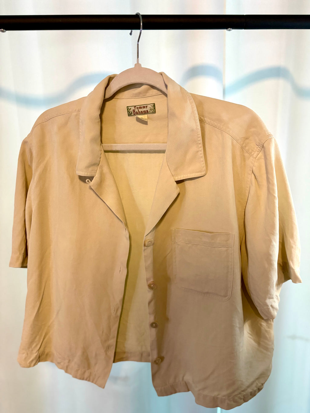 Beige Cropped Button Down