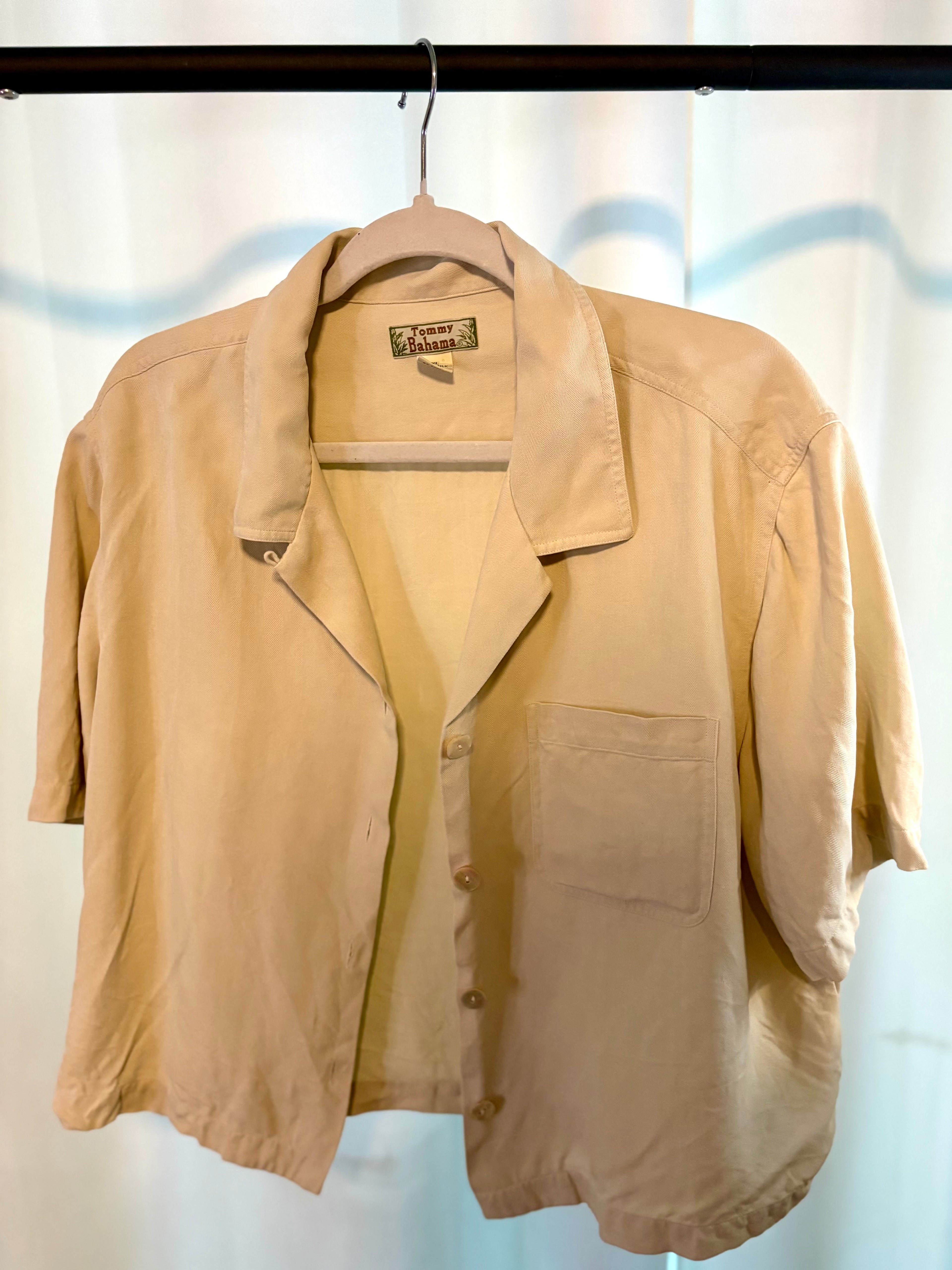 Beige Cropped Button Down