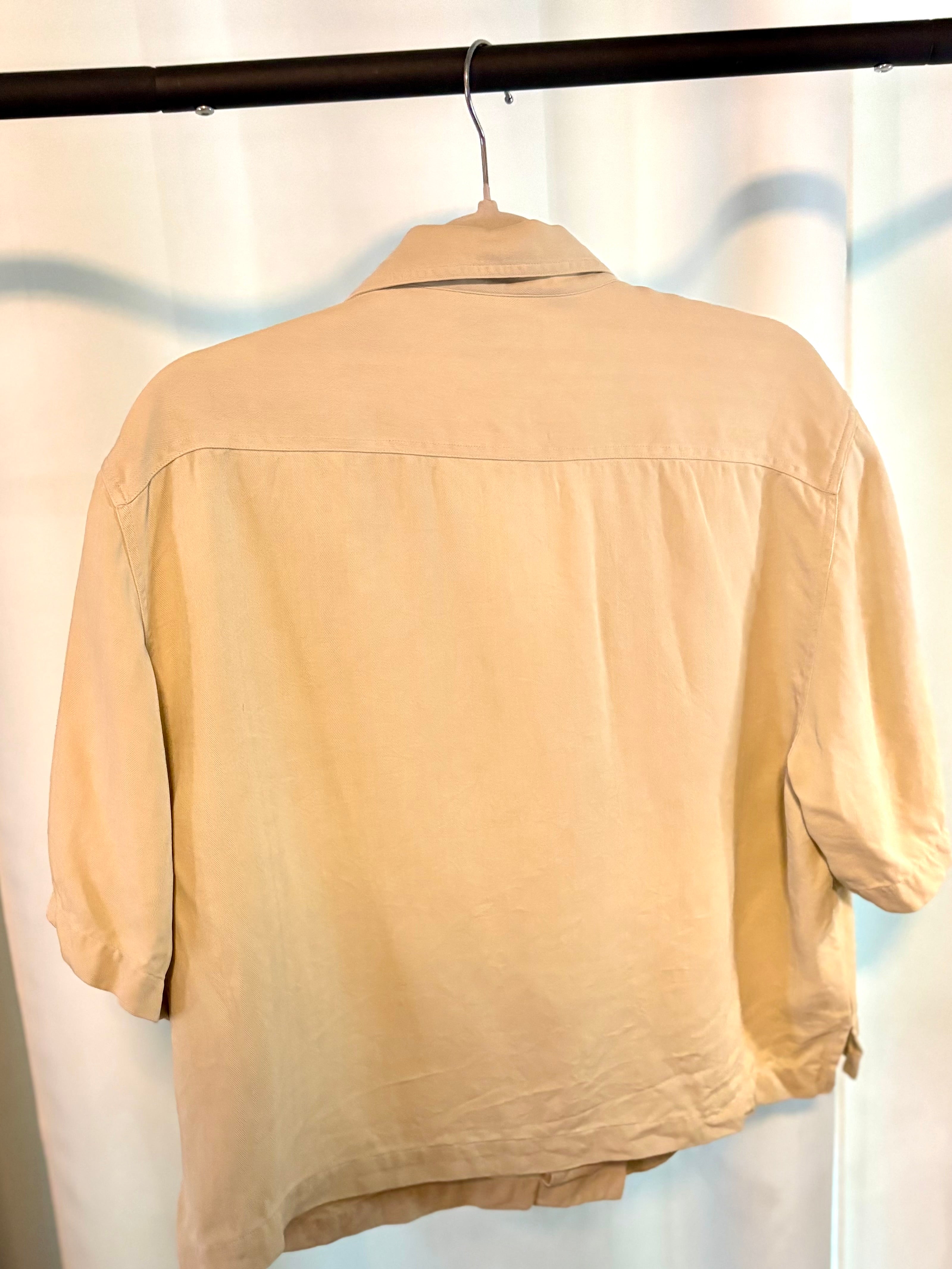 Beige Cropped Button Down