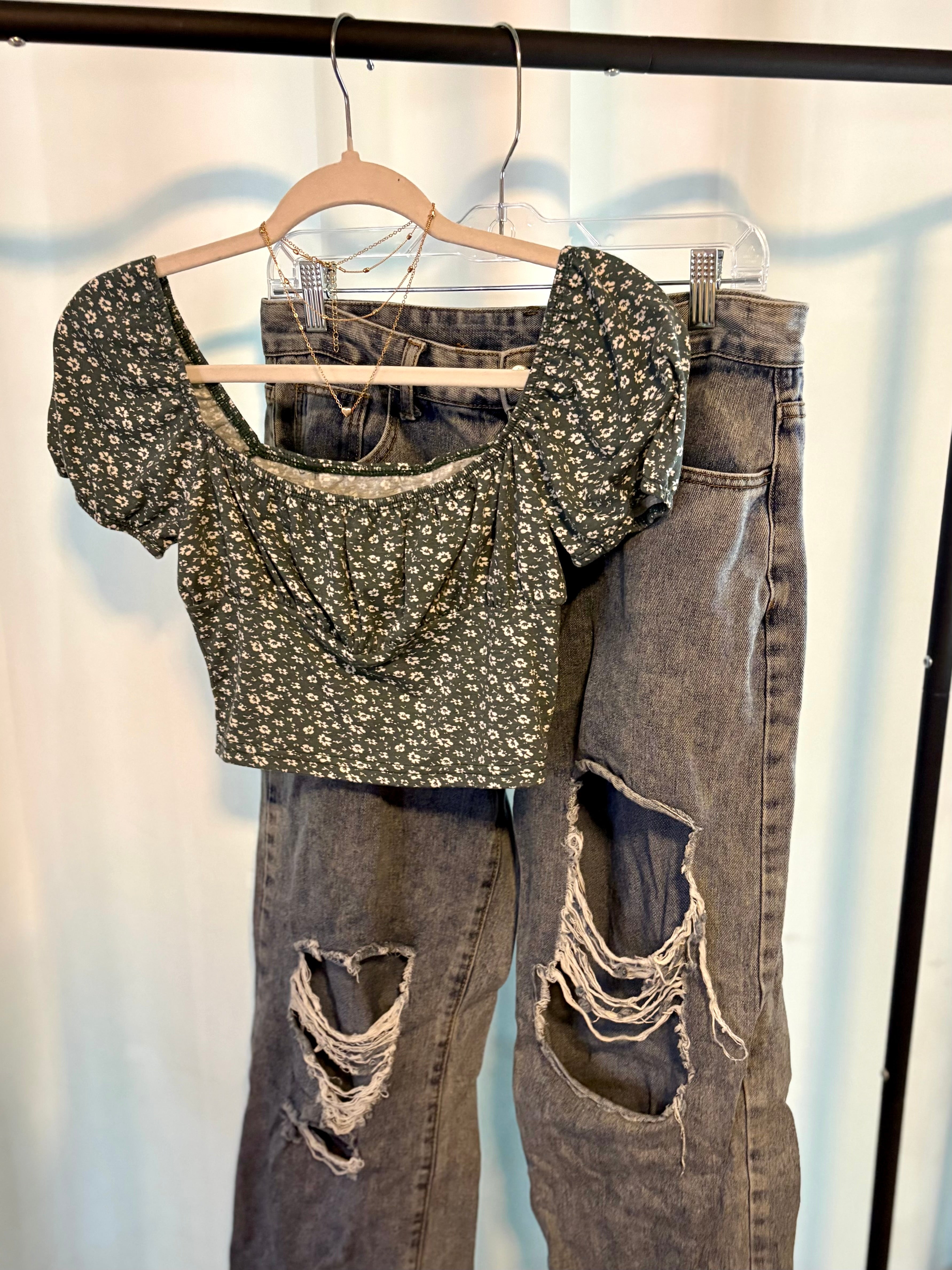 Floral Green Crop Top