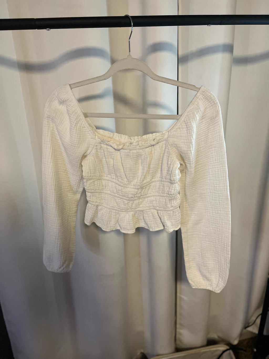 White Long Sleeve Crop Top