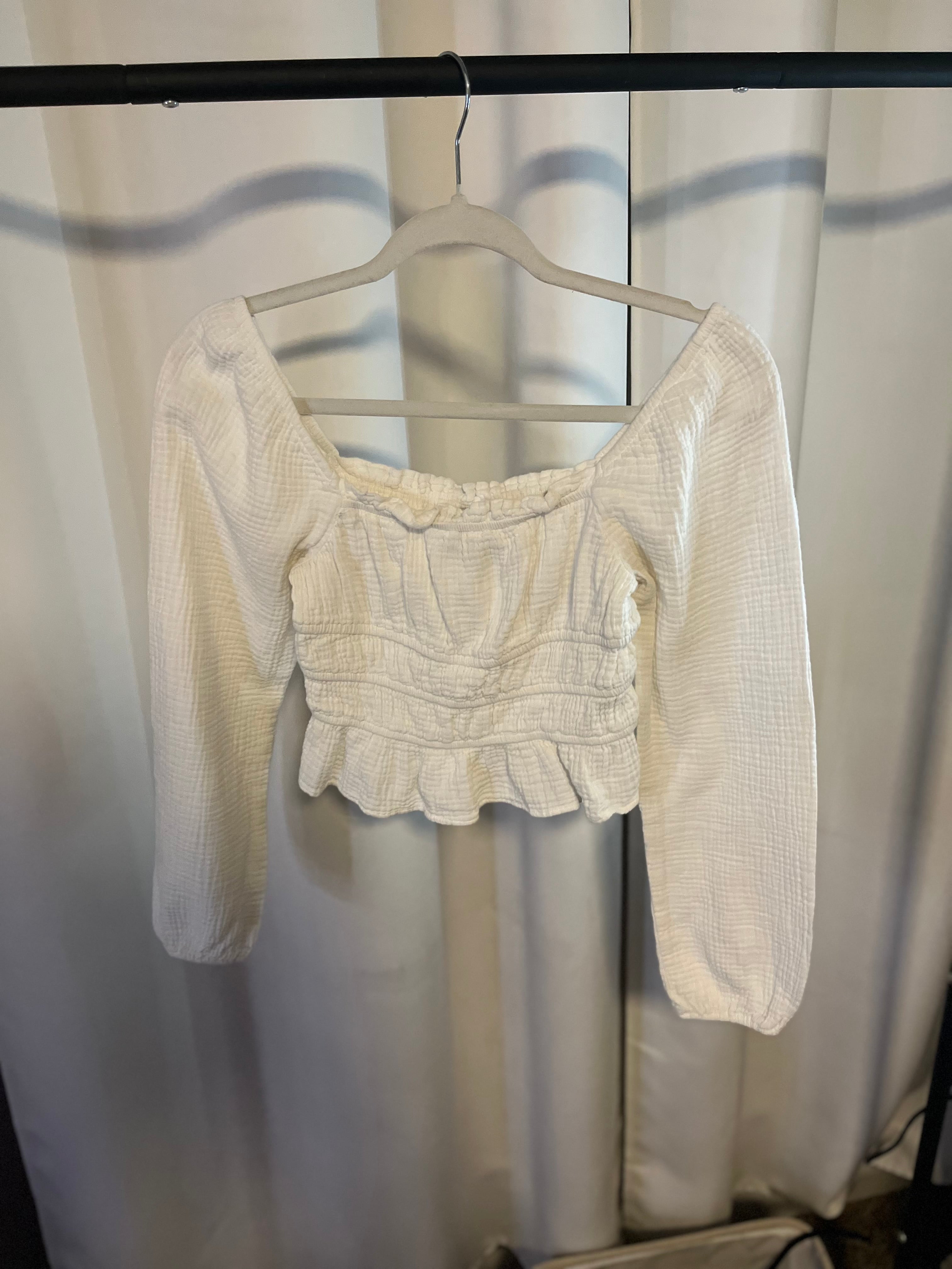 White Long Sleeve Crop Top