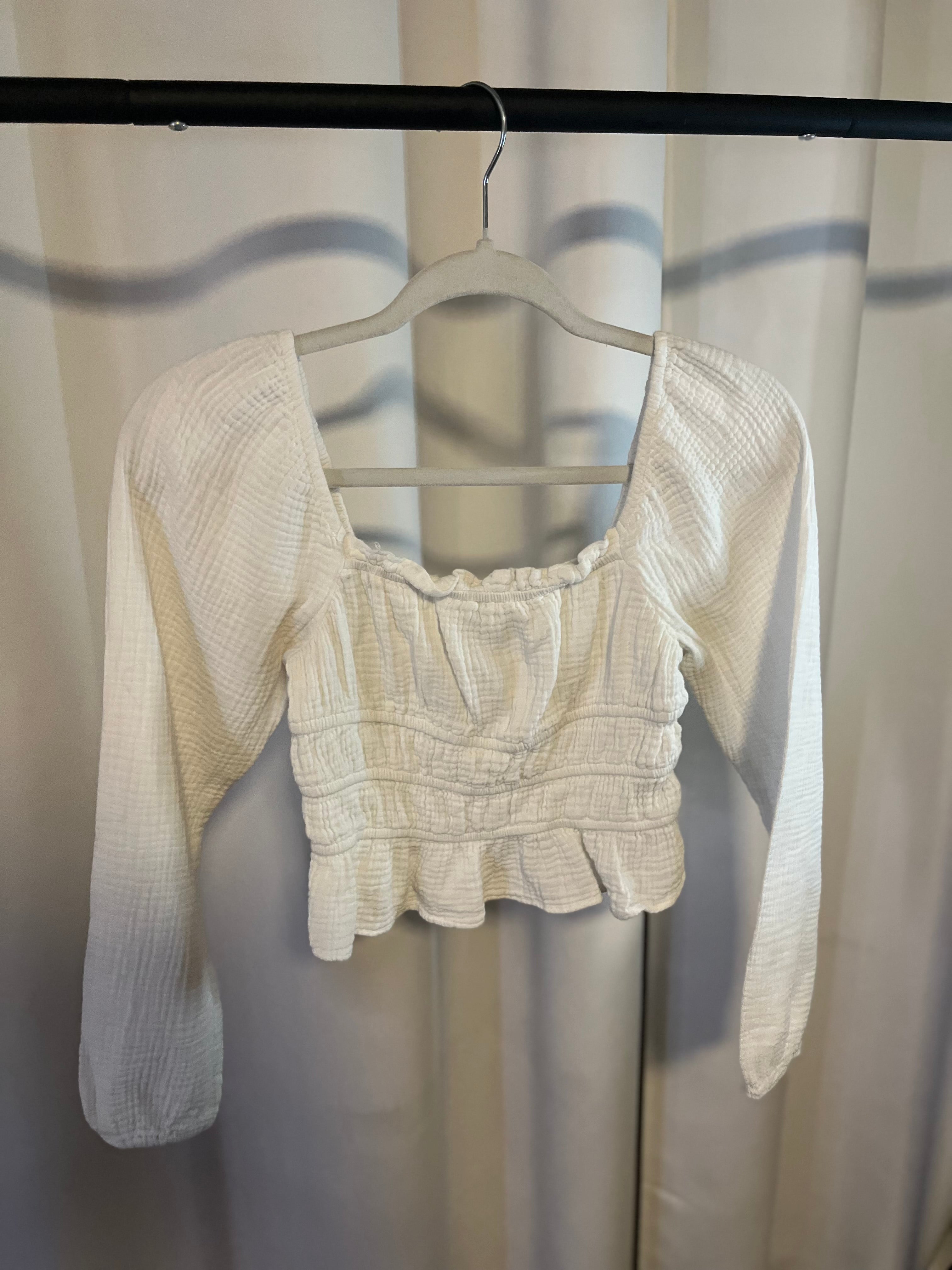 White Long Sleeve Crop Top
