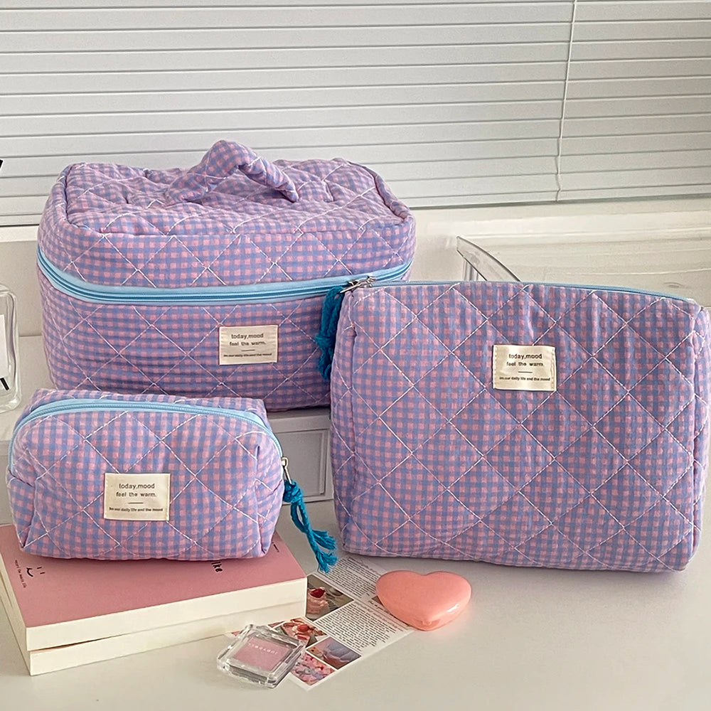 Fashion Pink Flower Women's Clutch Bag Sets Toiletry Makeup Tool Storage Pouch Quilting Cosmetics Organizers Handbag for Travel