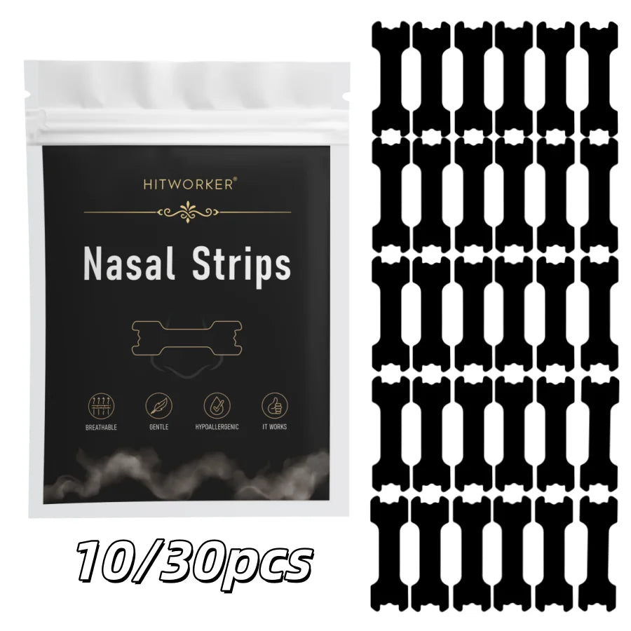 HITWORKER Black Nasal Strips Breathable Nose Strips Flexible Support Nose Tape Skin-Friendly Adhesive Comfort Fit for Day